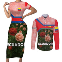 Ecuador Couples Matching Short Sleeve Bodycon Dress and Long Sleeve Button Shirt with Rose Garden and Floral Texture Design - Wonder Print Shop