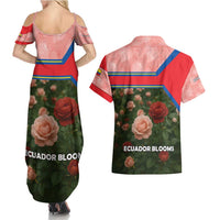 Ecuador Couples Matching Summer Maxi Dress and Hawaiian Shirt with Rose Garden and Floral Texture Design - Wonder Print Shop