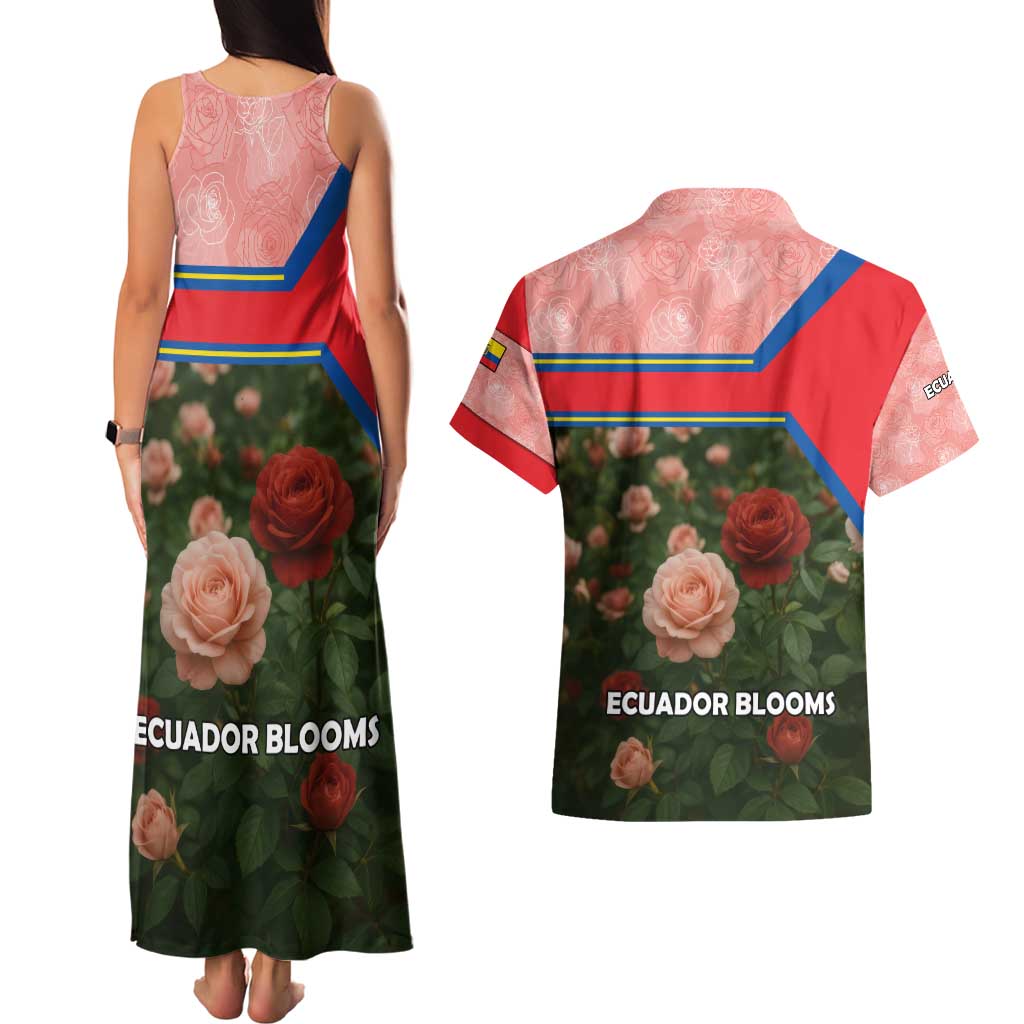 Ecuador Couples Matching Tank Maxi Dress and Hawaiian Shirt with Rose Garden and Floral Texture Design - Wonder Print Shop
