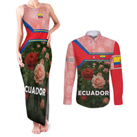 Ecuador Couples Matching Tank Maxi Dress and Long Sleeve Button Shirt with Rose Garden and Floral Texture Design - Wonder Print Shop