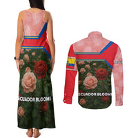 Ecuador Couples Matching Tank Maxi Dress and Long Sleeve Button Shirt with Rose Garden and Floral Texture Design - Wonder Print Shop