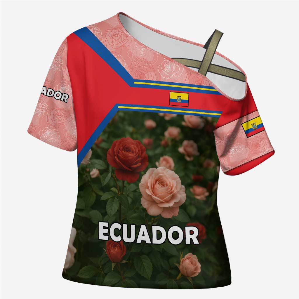Ecuador Cross Shoulder Shirt with Rose Garden and Floral Texture Design - Wonder Print Shop