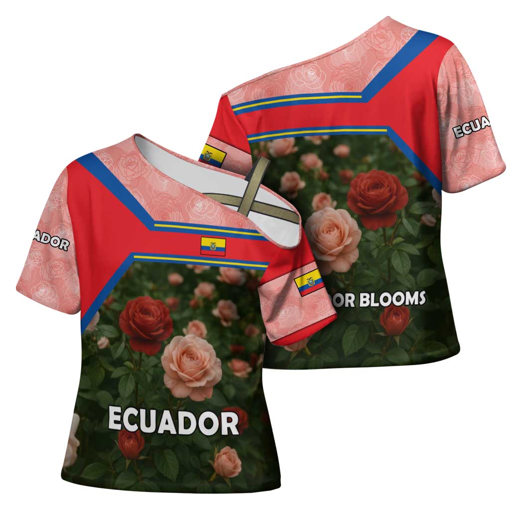 Ecuador Cross Shoulder Shirt with Rose Garden and Floral Texture Design - Wonder Print Shop