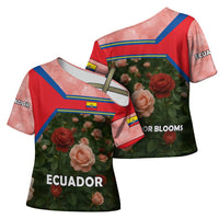 Ecuador Cross Shoulder Shirt with Rose Garden and Floral Texture Design - Wonder Print Shop
