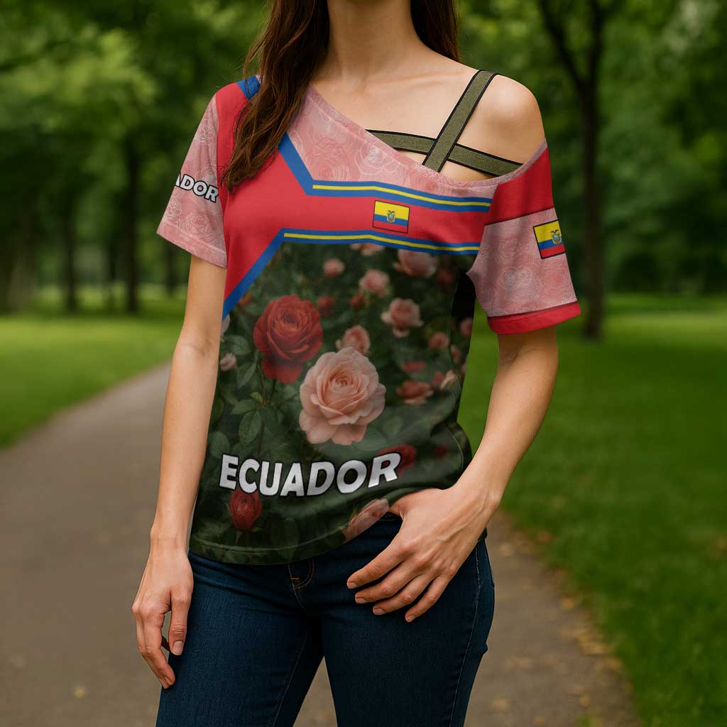 Ecuador Cross Shoulder Shirt with Rose Garden and Floral Texture Design - Wonder Print Shop