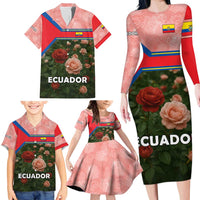 Ecuador Family Matching Long Sleeve Bodycon Dress and Hawaiian Shirt with Rose Garden and Floral Texture Design - Wonder Print Shop
