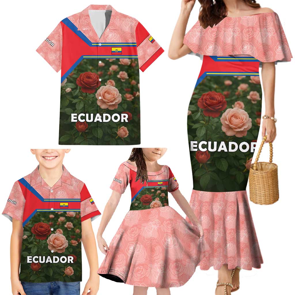 Ecuador Family Matching Mermaid Dress and Hawaiian Shirt with Rose Garden and Floral Texture Design - Wonder Print Shop