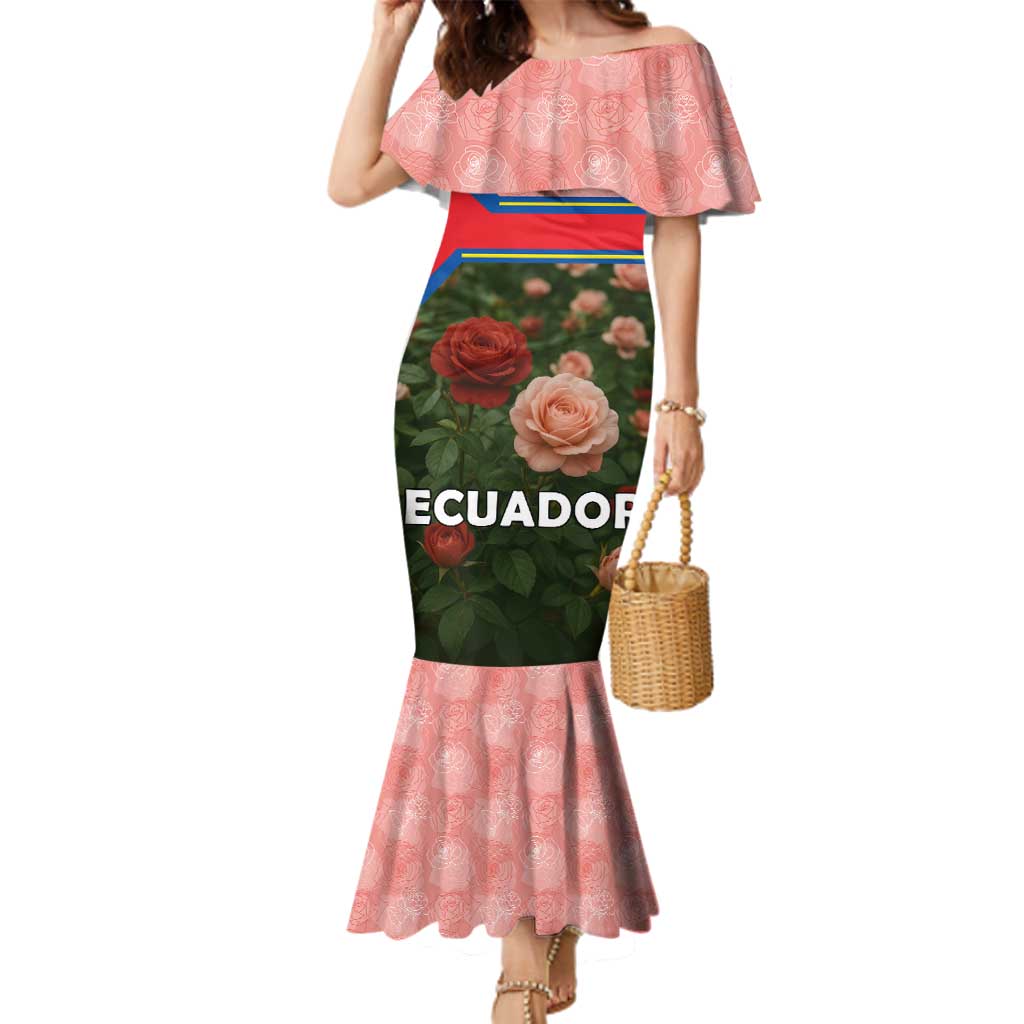 Ecuador Family Matching Mermaid Dress and Hawaiian Shirt with Rose Garden and Floral Texture Design - Wonder Print Shop