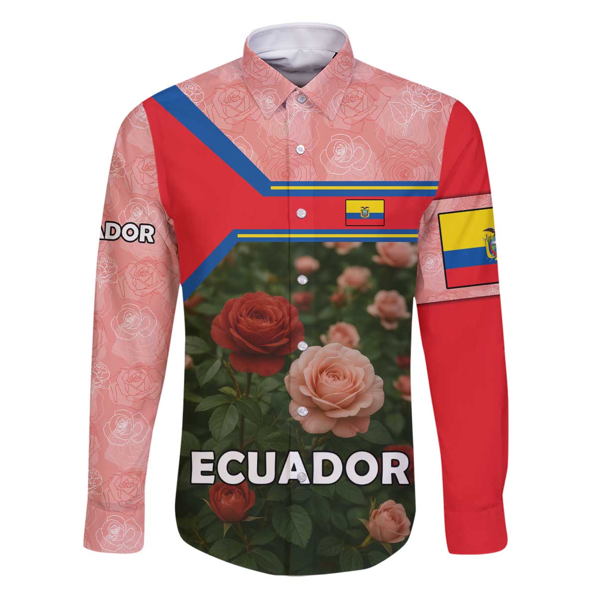 Ecuador Family Matching Off The Shoulder Long Sleeve Dress and Hawaiian Shirt with Rose Garden and Floral Texture Design - Wonder Print Shop