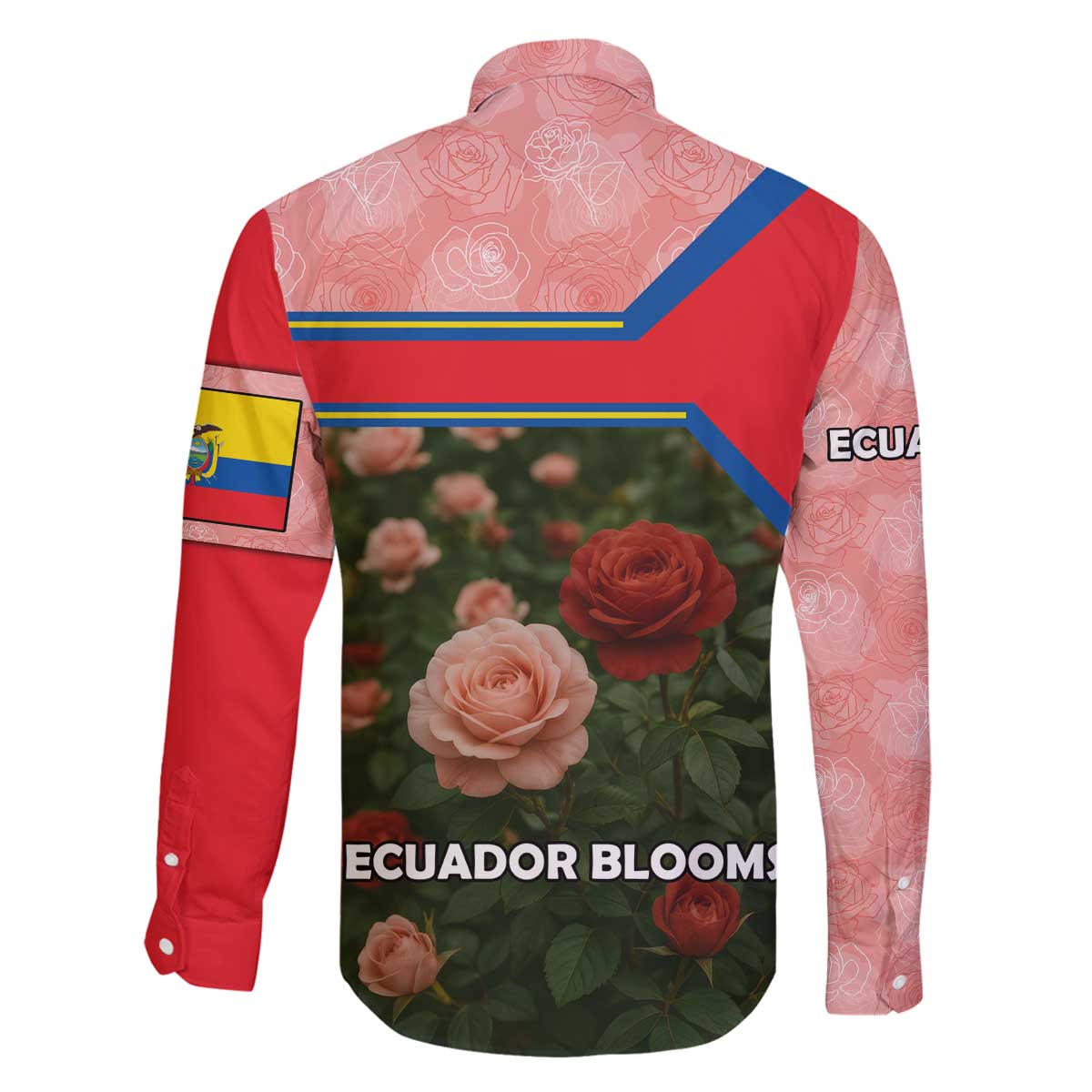 Ecuador Family Matching Off The Shoulder Long Sleeve Dress and Hawaiian Shirt with Rose Garden and Floral Texture Design - Wonder Print Shop