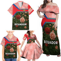 Ecuador Family Matching Off Shoulder Maxi Dress and Hawaiian Shirt with Rose Garden and Floral Texture Design - Wonder Print Shop