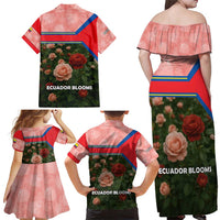 Ecuador Family Matching Off Shoulder Maxi Dress and Hawaiian Shirt with Rose Garden and Floral Texture Design - Wonder Print Shop
