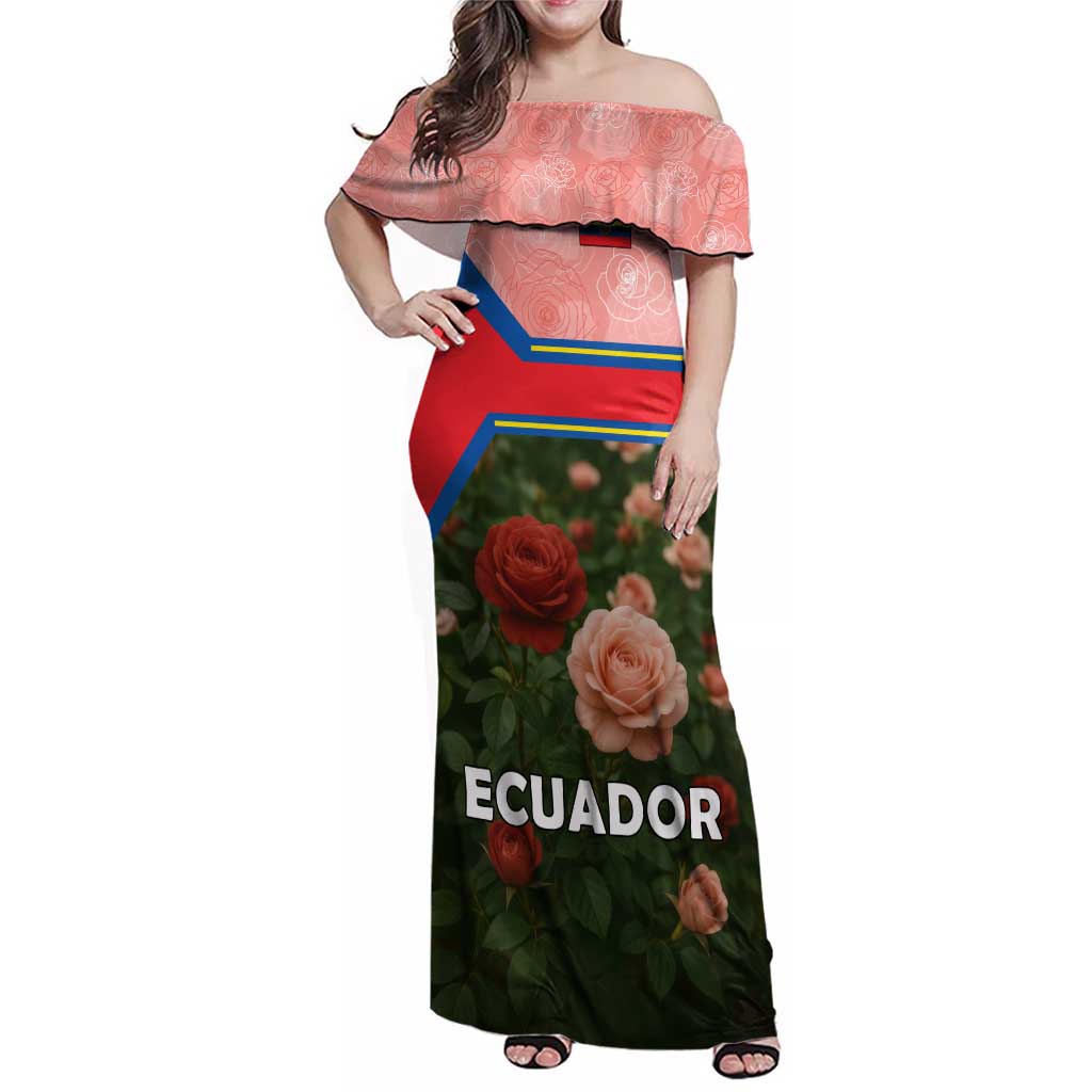 Ecuador Family Matching Off Shoulder Maxi Dress and Hawaiian Shirt with Rose Garden and Floral Texture Design - Wonder Print Shop
