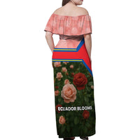 Ecuador Family Matching Off Shoulder Maxi Dress and Hawaiian Shirt with Rose Garden and Floral Texture Design - Wonder Print Shop