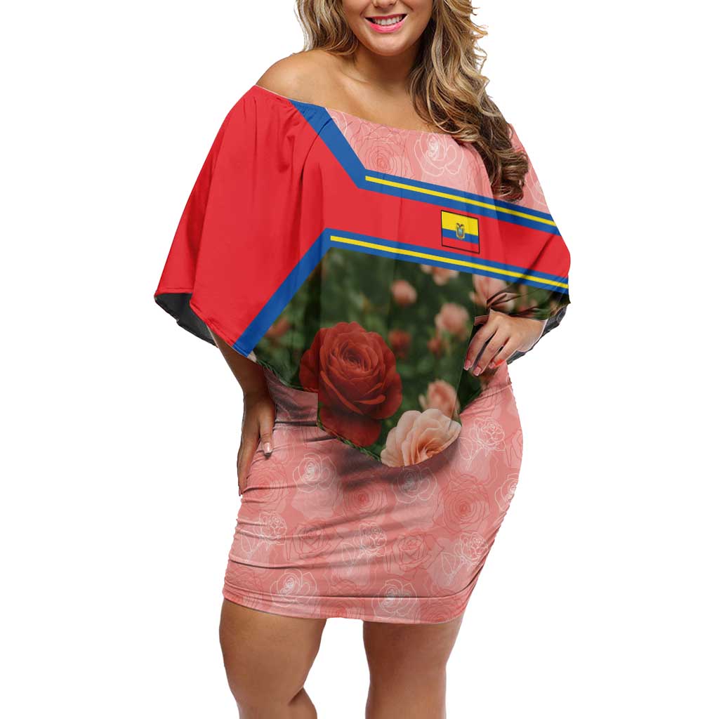 Ecuador Family Matching Off Shoulder Short Dress and Hawaiian Shirt with Rose Garden and Floral Texture Design - Wonder Print Shop