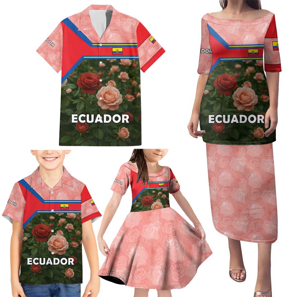 Ecuador Family Matching Puletasi and Hawaiian Shirt with Rose Garden and Floral Texture Design - Wonder Print Shop