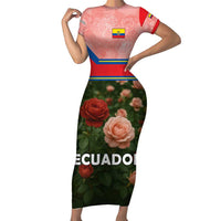 Ecuador Family Matching Short Sleeve Bodycon Dress and Hawaiian Shirt with Rose Garden and Floral Texture Design - Wonder Print Shop