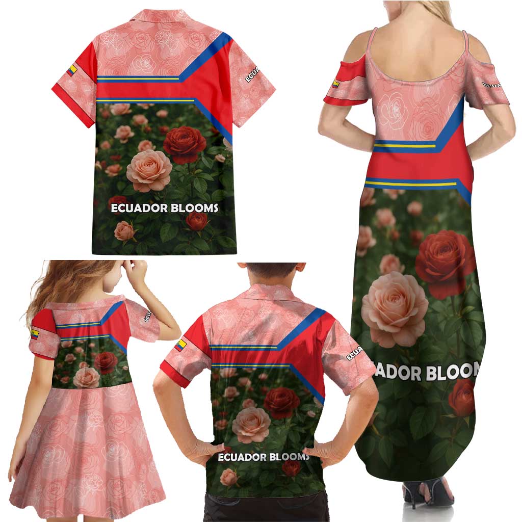 Ecuador Family Matching Summer Maxi Dress and Hawaiian Shirt with Rose Garden and Floral Texture Design - Wonder Print Shop