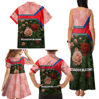 Ecuador Family Matching Tank Maxi Dress and Hawaiian Shirt with Rose Garden and Floral Texture Design - Wonder Print Shop