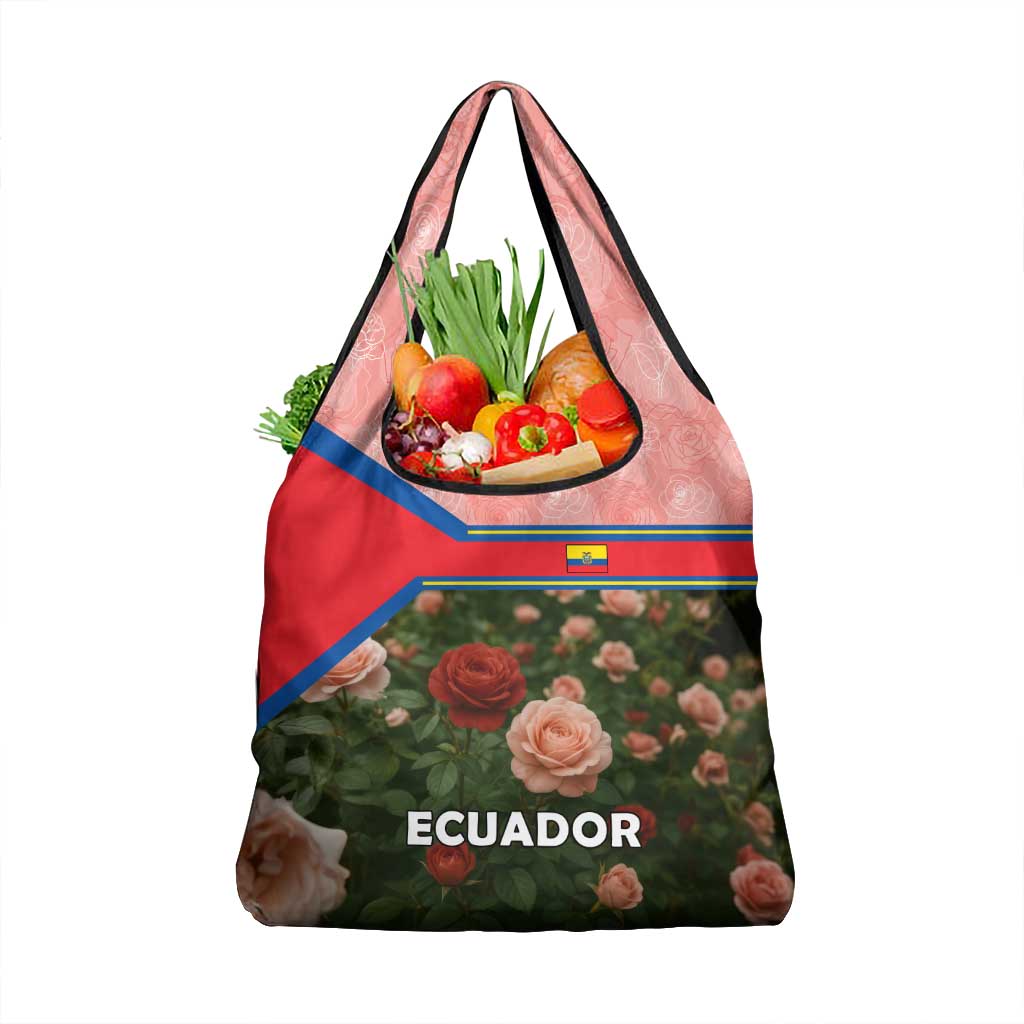 Ecuador Grocery Bag with Rose Garden and Floral Texture Design - Wonder Print Shop