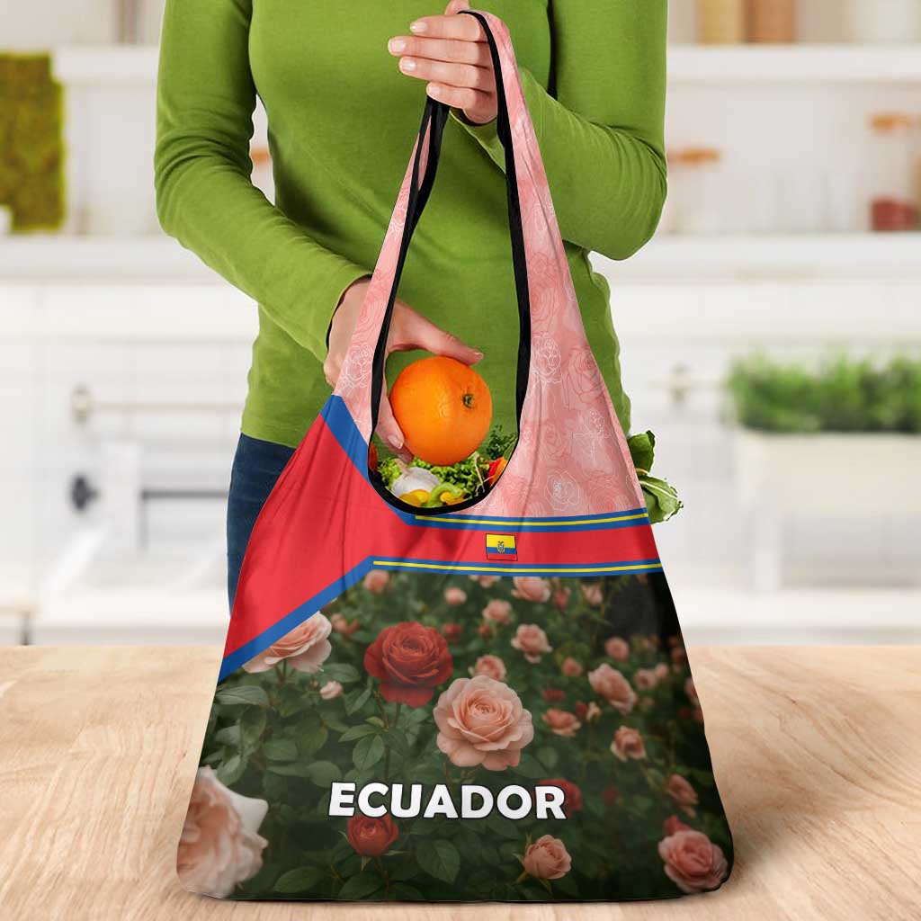 Ecuador Grocery Bag with Rose Garden and Floral Texture Design - Wonder Print Shop