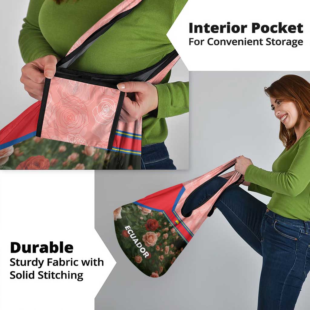 Ecuador Grocery Bag with Rose Garden and Floral Texture Design - Wonder Print Shop