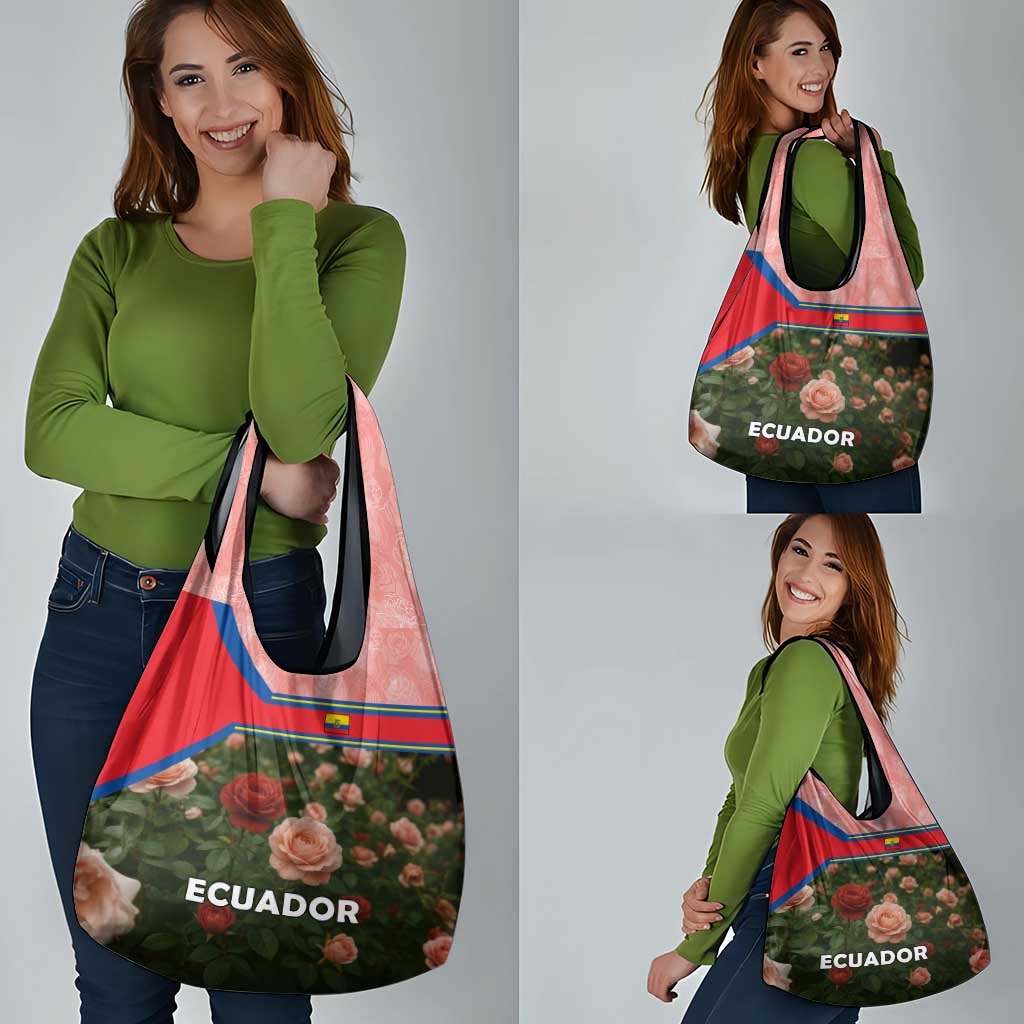 Ecuador Grocery Bag with Rose Garden and Floral Texture Design - Wonder Print Shop