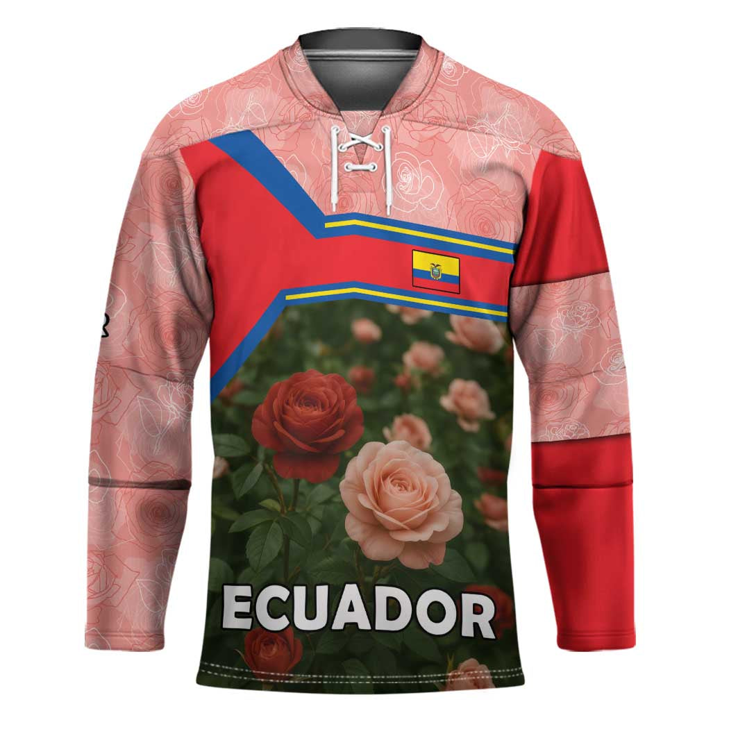 Ecuador Hockey Jersey with Rose Garden and Floral Texture Design - Wonder Print Shop