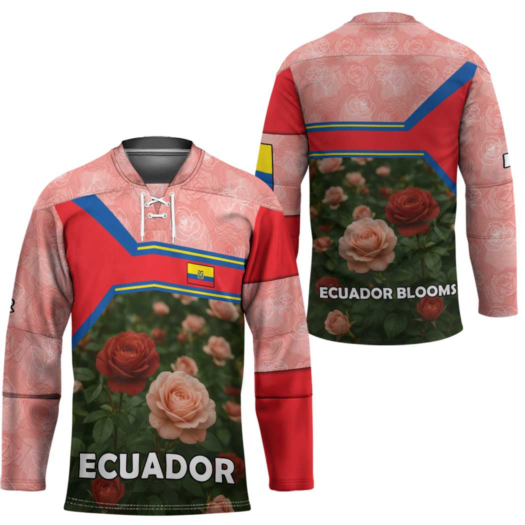 Ecuador Hockey Jersey with Rose Garden and Floral Texture Design - Wonder Print Shop