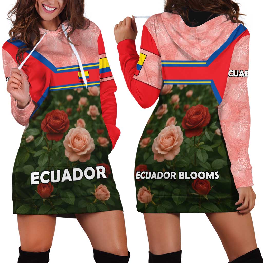 Ecuador Hoodie Dress with Rose Garden and Floral Texture Design - Wonder Print Shop