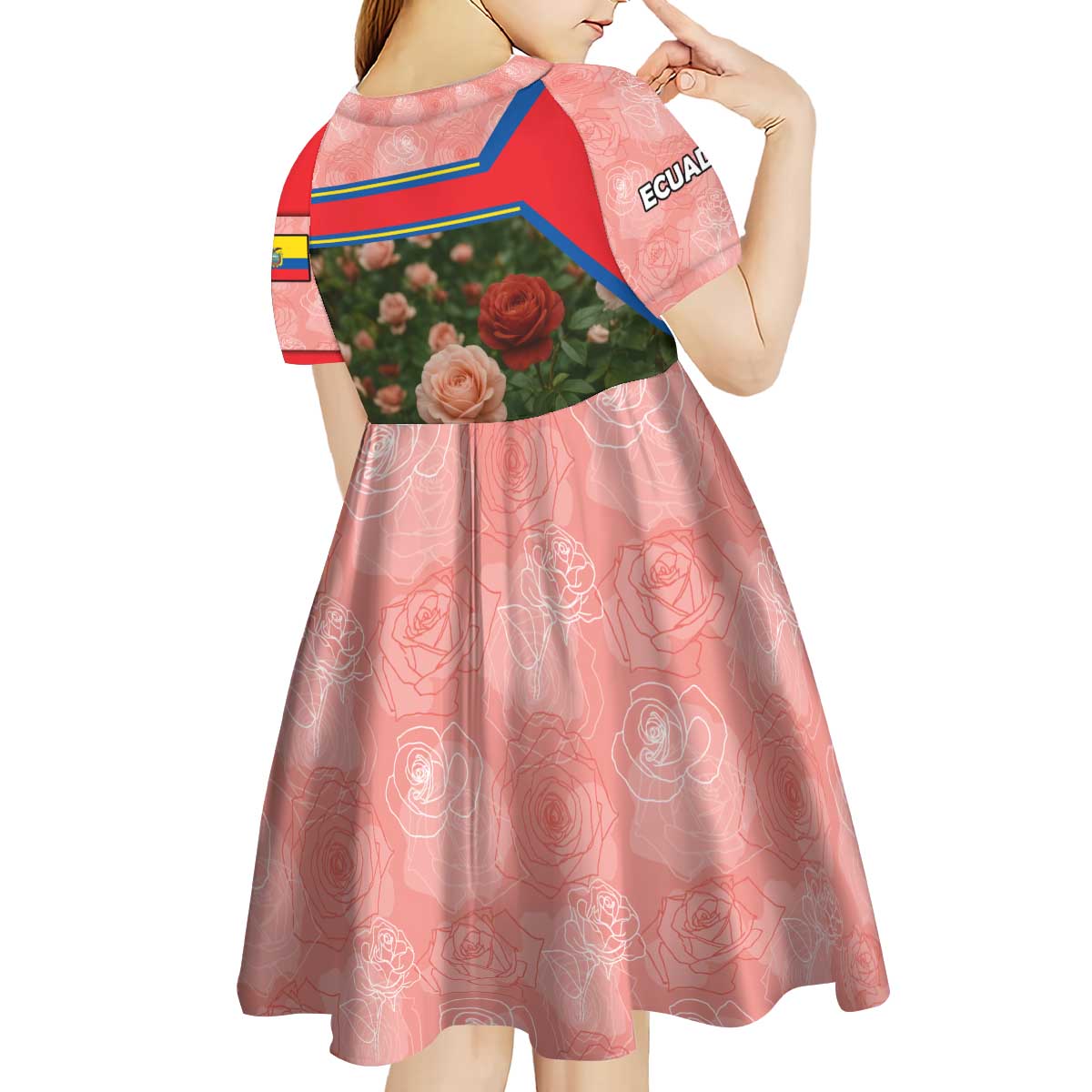 Ecuador Kid Short Sleeve Dress with Rose Garden and Floral Texture Design - Wonder Print Shop