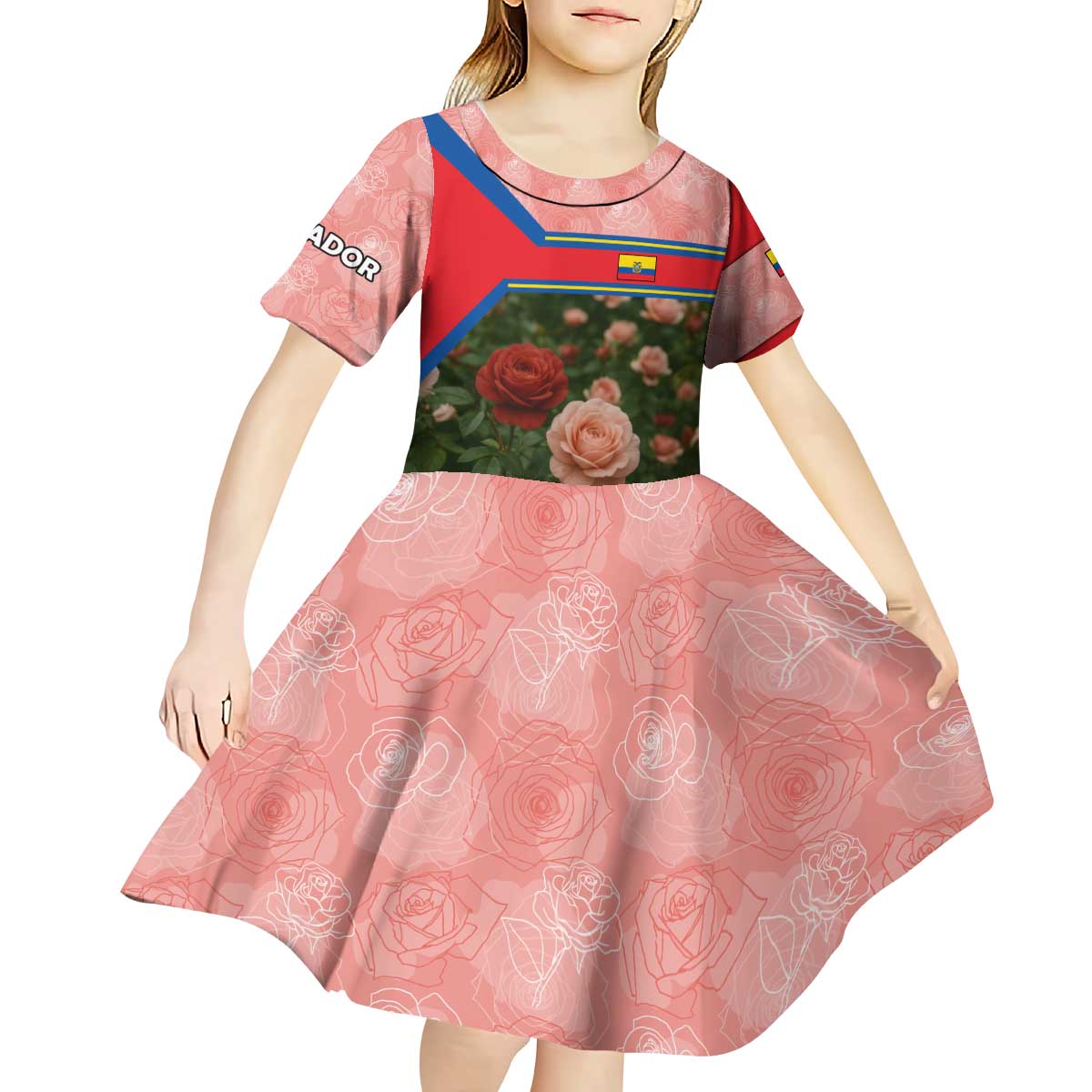 Ecuador Kid Short Sleeve Dress with Rose Garden and Floral Texture Design - Wonder Print Shop
