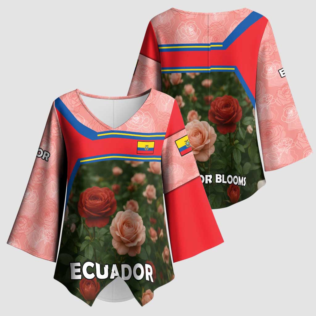 Ecuador Kimono Sleeve Blouse with Rose Garden and Floral Texture Design - Wonder Print Shop