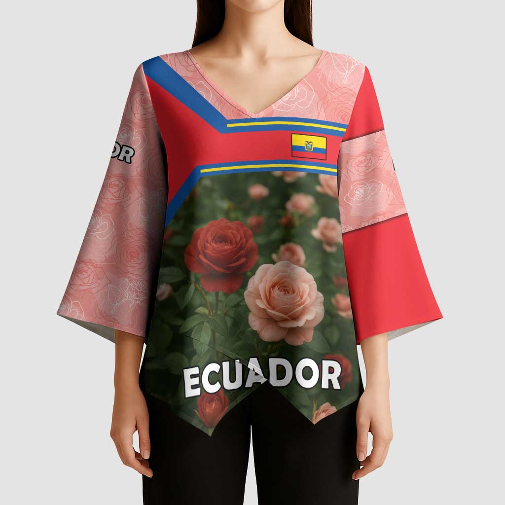 Ecuador Kimono Sleeve Blouse with Rose Garden and Floral Texture Design - Wonder Print Shop