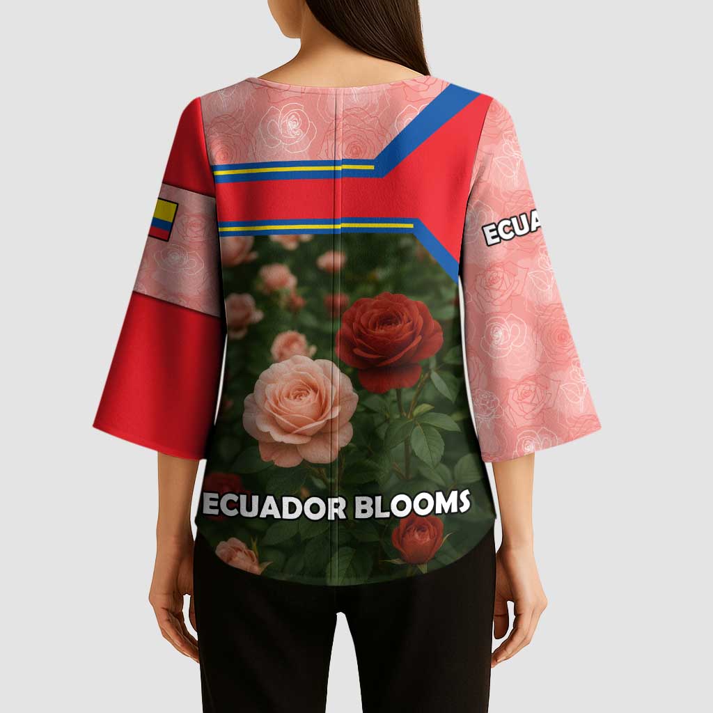 Ecuador Kimono Sleeve Blouse with Rose Garden and Floral Texture Design - Wonder Print Shop