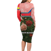 Ecuador Long Sleeve Bodycon Dress with Rose Garden and Floral Texture Design - Wonder Print Shop