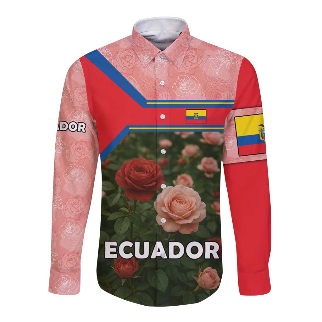 Ecuador Long Sleeve Button Shirt with Rose Garden and Floral Texture Design - Wonder Print Shop