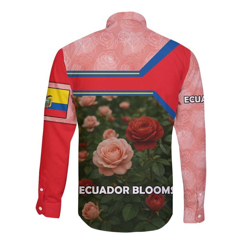 Ecuador Long Sleeve Button Shirt with Rose Garden and Floral Texture Design - Wonder Print Shop