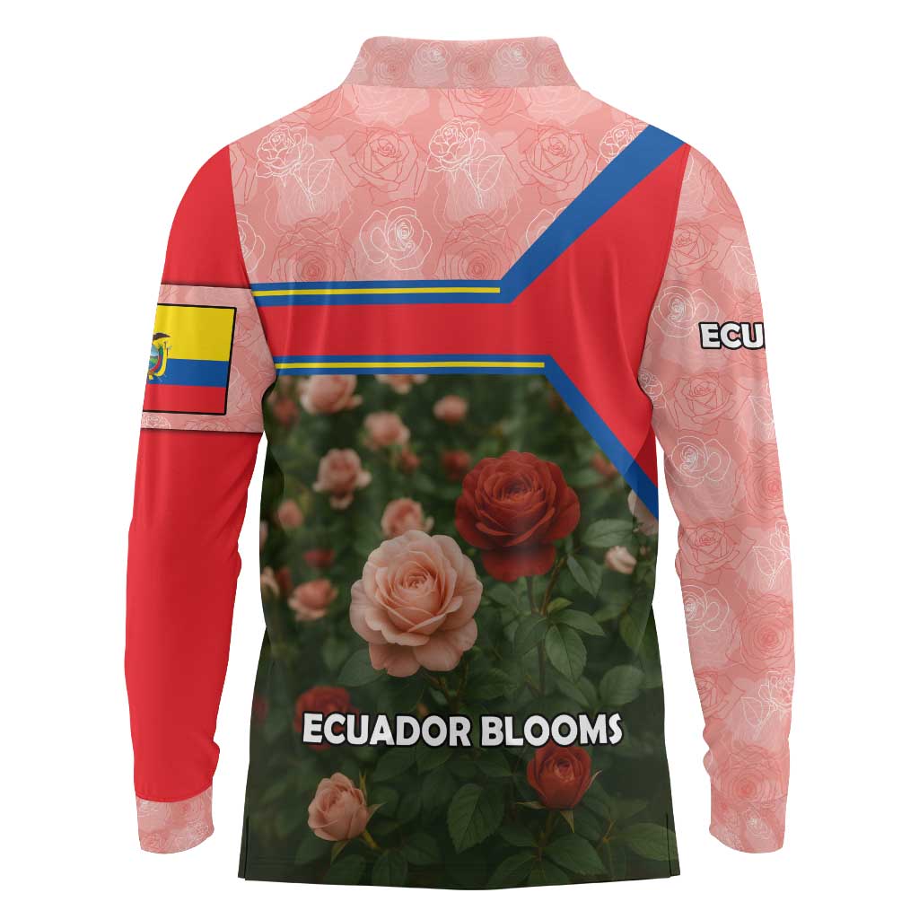 Ecuador Long Sleeve Polo Shirt with Rose Garden and Floral Texture Design - Wonder Print Shop