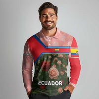 Ecuador Long Sleeve Polo Shirt with Rose Garden and Floral Texture Design - Wonder Print Shop