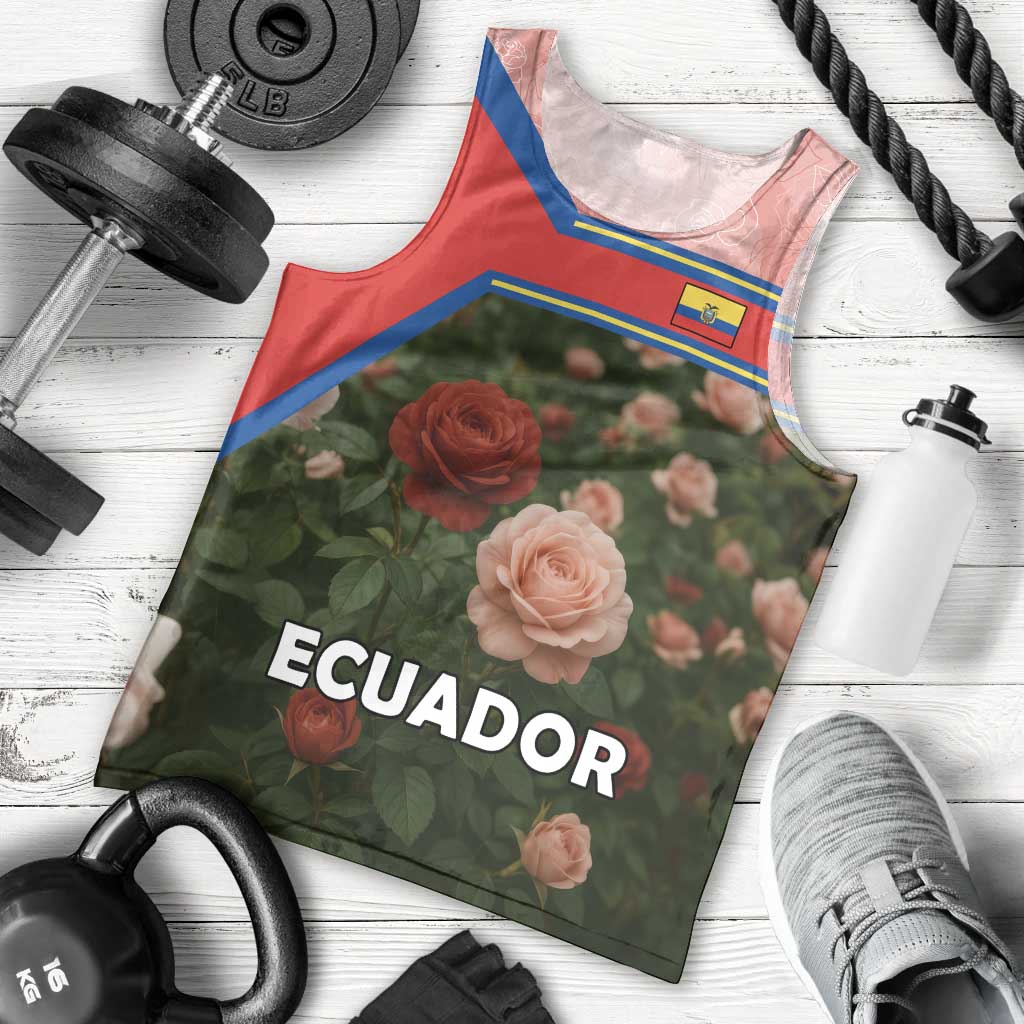 Ecuador Men Tank Top with Rose Garden and Floral Texture Design - Wonder Print Shop