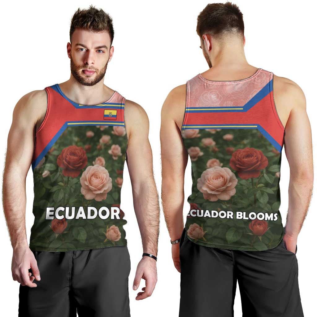 Ecuador Men Tank Top with Rose Garden and Floral Texture Design - Wonder Print Shop
