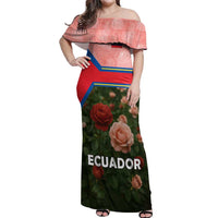 Ecuador Off Shoulder Maxi Dress with Rose Garden and Floral Texture Design - Wonder Print Shop
