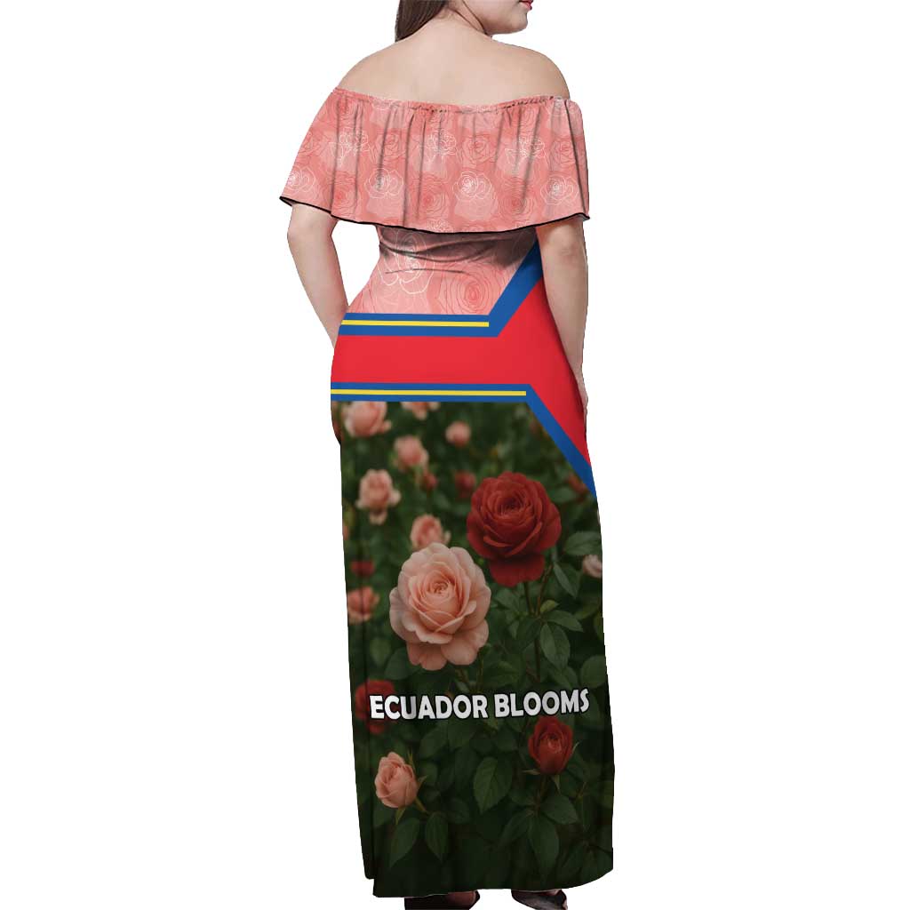 Ecuador Off Shoulder Maxi Dress with Rose Garden and Floral Texture Design - Wonder Print Shop