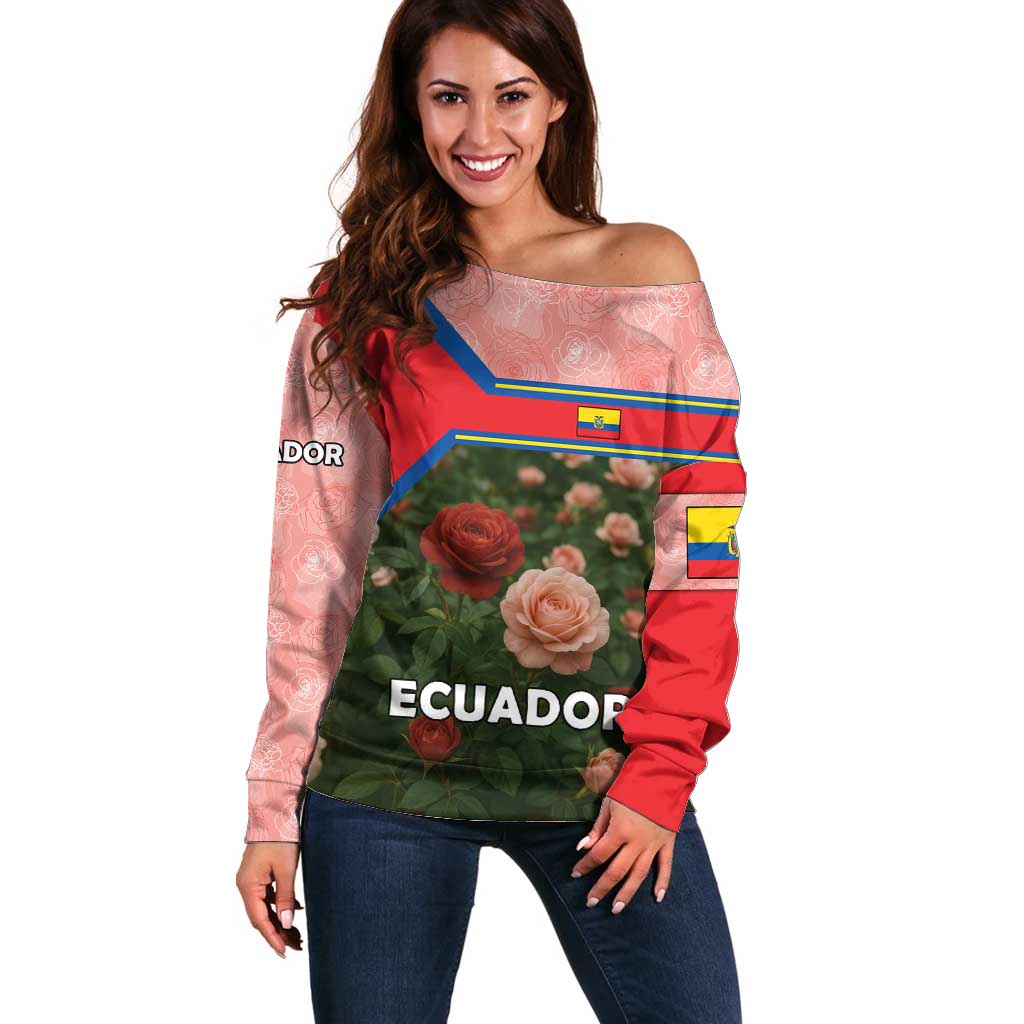 Ecuador Off Shoulder Sweater with Rose Garden and Floral Texture Design - Wonder Print Shop