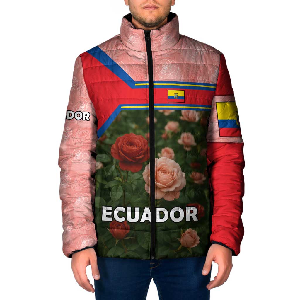 Ecuador Padded Jacket with Rose Garden and Floral Texture Design - Wonder Print Shop