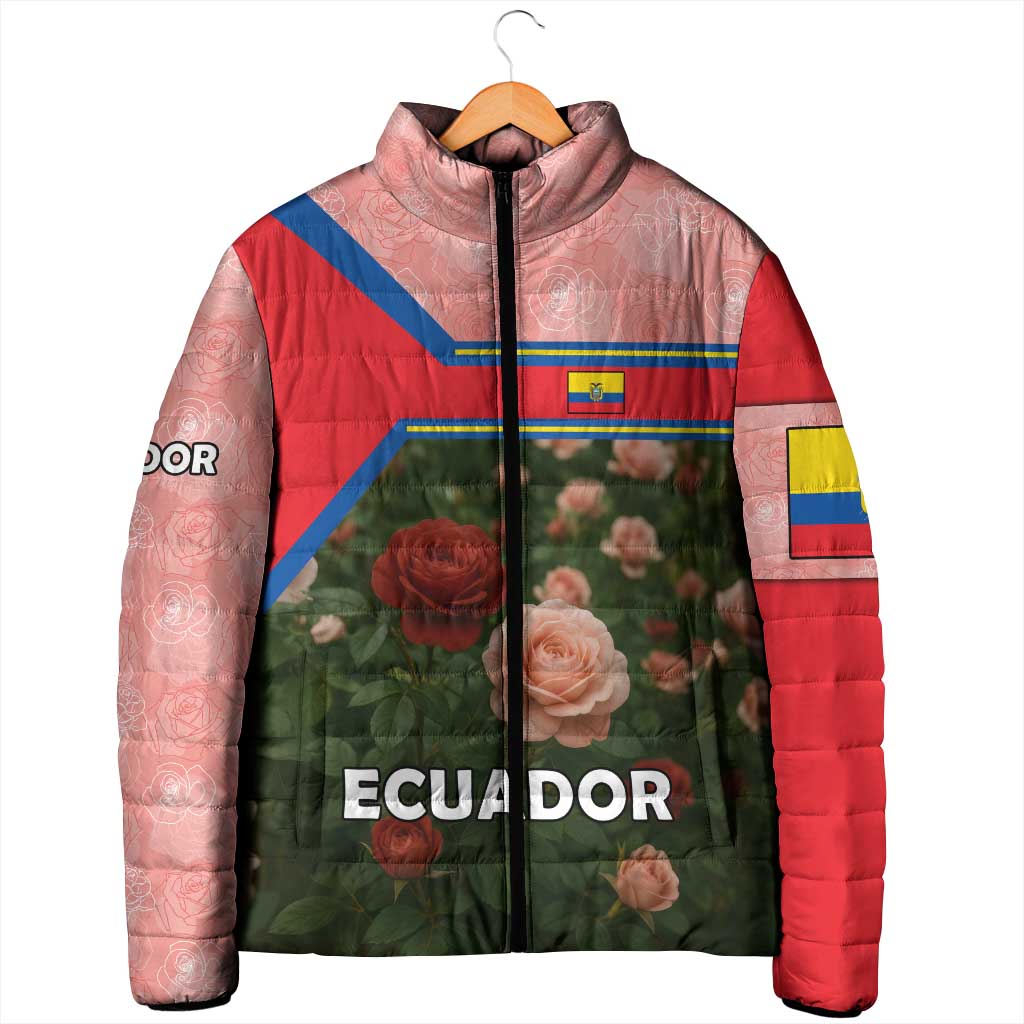 Ecuador Padded Jacket with Rose Garden and Floral Texture Design - Wonder Print Shop