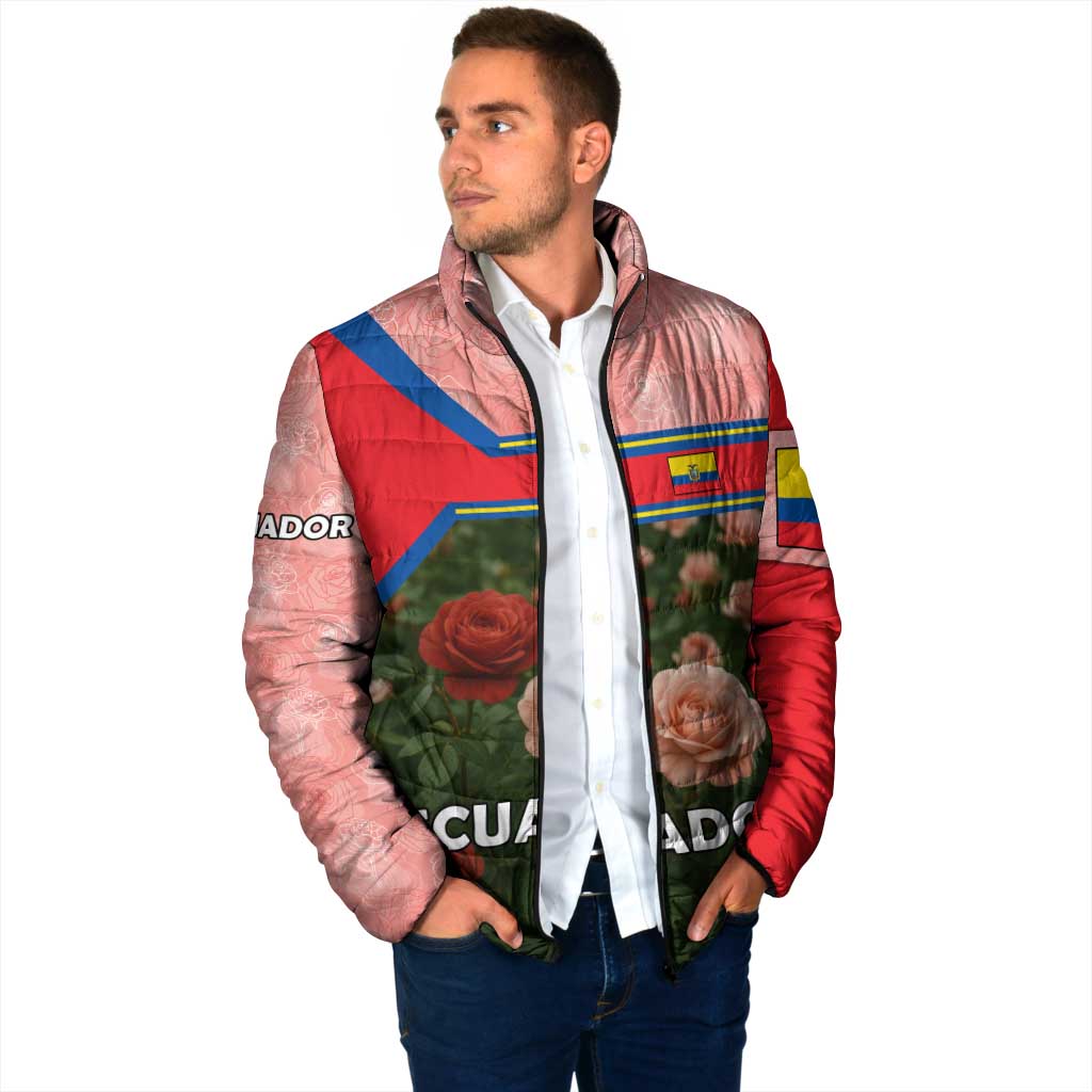 Ecuador Padded Jacket with Rose Garden and Floral Texture Design - Wonder Print Shop