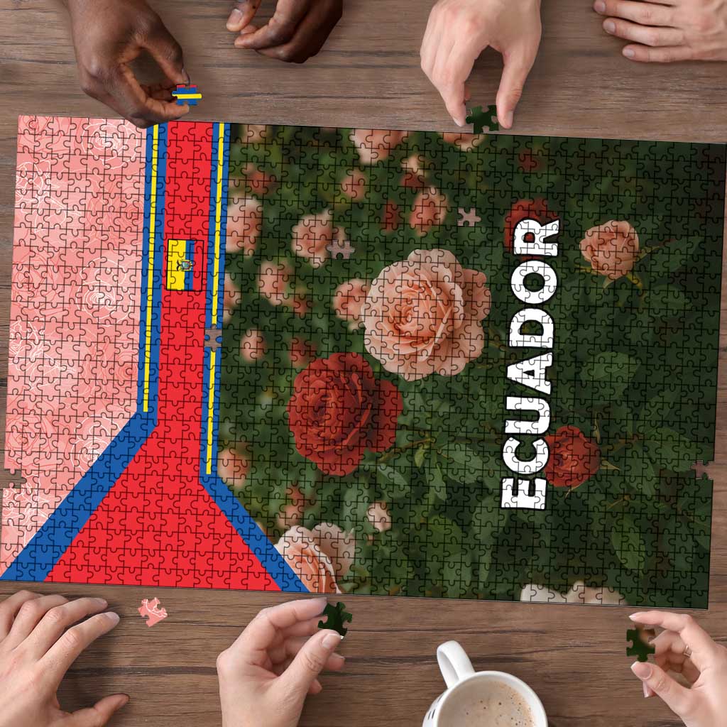 Ecuador Puzzle with Rose Garden and Floral Texture Design - Wonder Print Shop