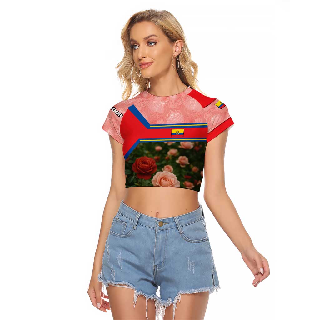 Ecuador Raglan Cropped T Shirt with Rose Garden and Floral Texture Design - Wonder Print Shop